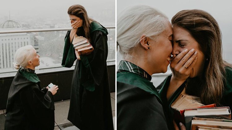 
<span>Una pareja de lesbianas se compromete al estilo Harry Potter y J.K. Rowling las felicita</span>

